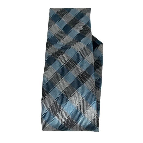 Michael Kors Tie Mens Silk Blend Necktie Blue Gray Plaid Checkered Work Business - Picture 8 of 10